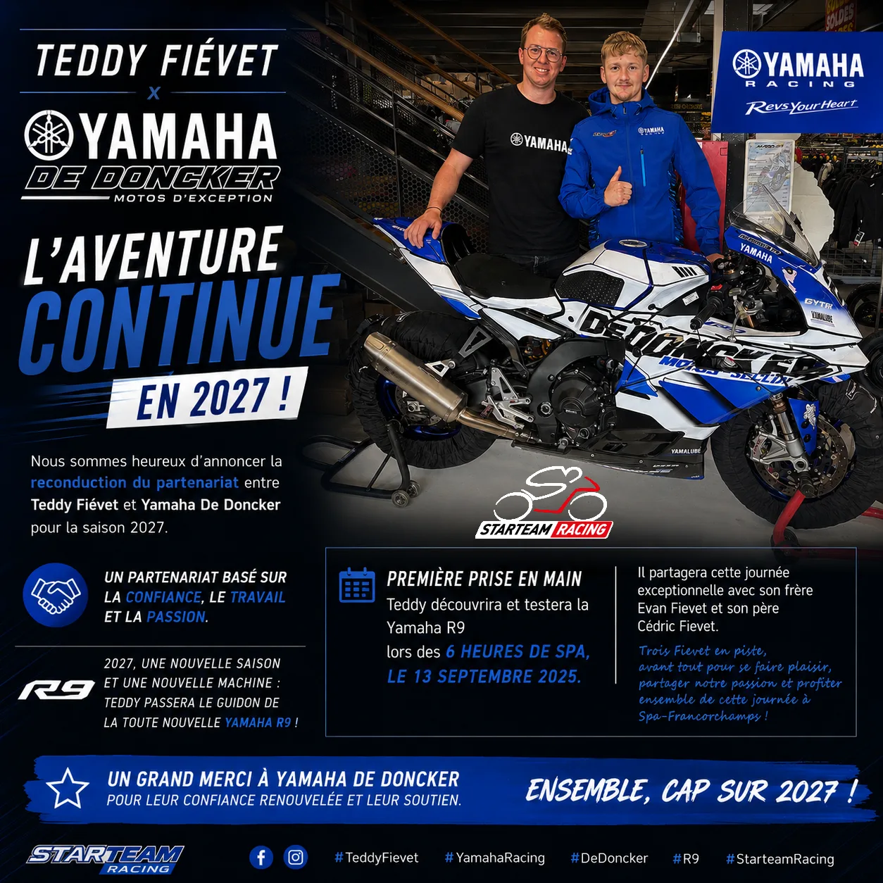 Teddy Fievet avec Yamaha De Doncker en 2027 sur la Yamaha R9